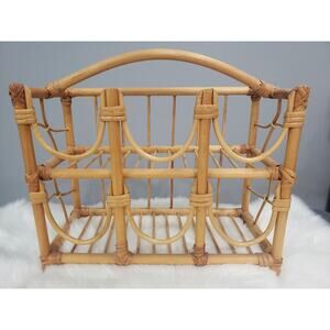 Vintage MCM Bentwood Rattan Bamboo Wine Rack Bohemian 6‎ Bottle Holder Boho